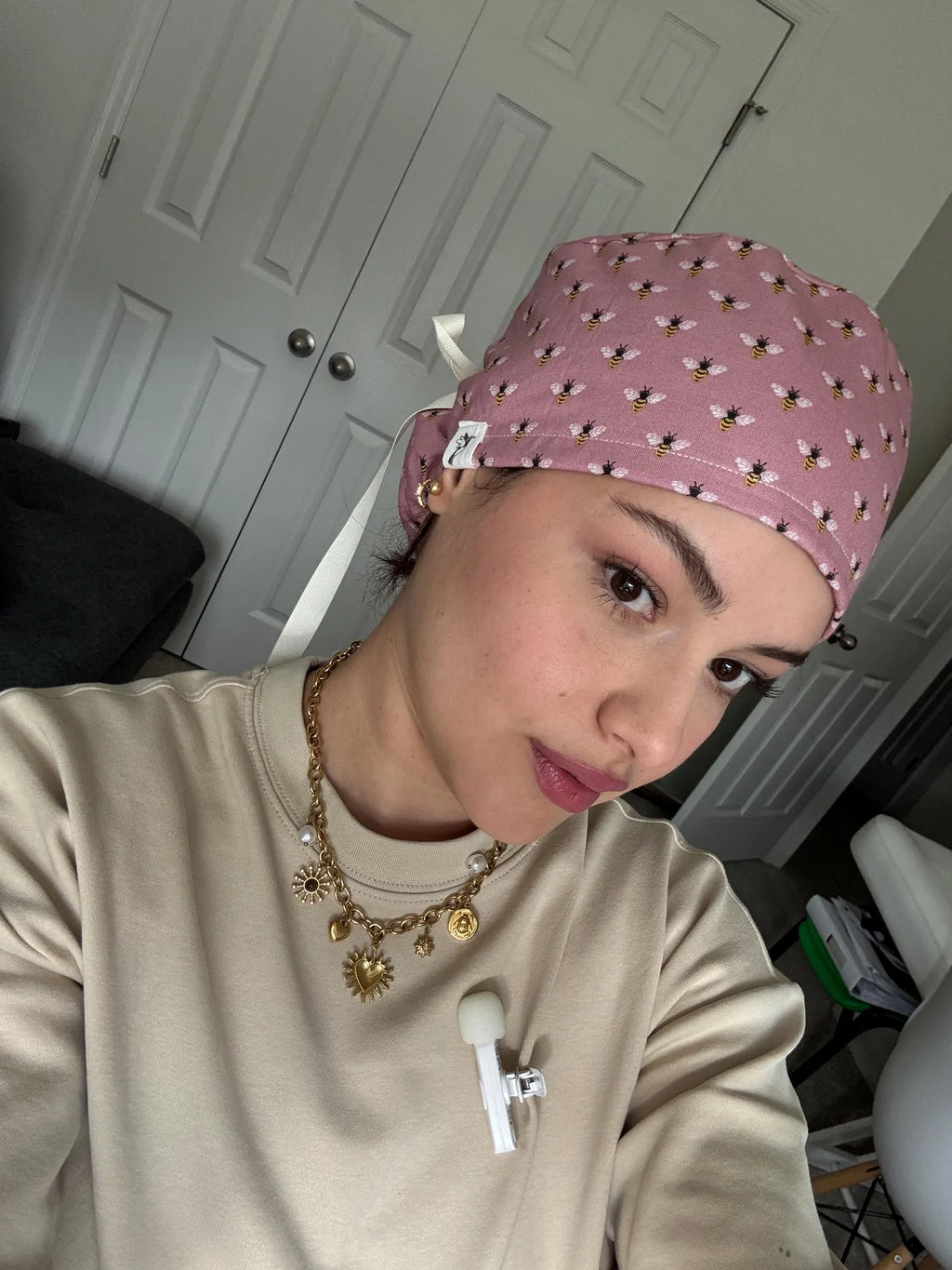 Vintage Pink Bee Scrub Cap