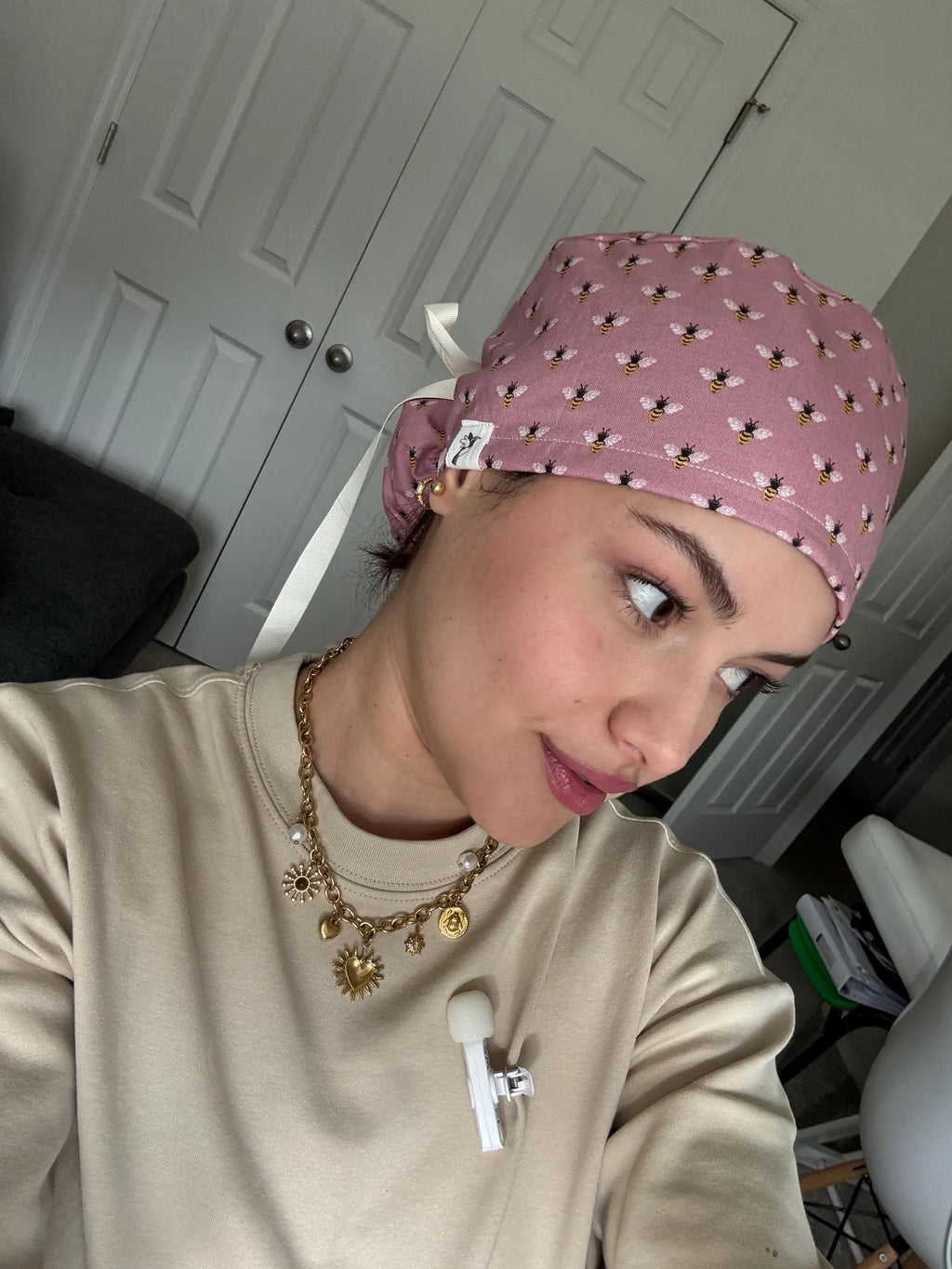 Vintage Pink Bee Scrub Cap