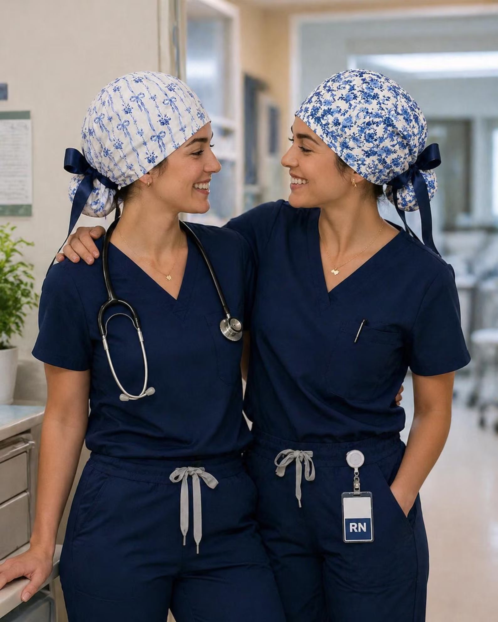 Blue Floral Scrub Cap
