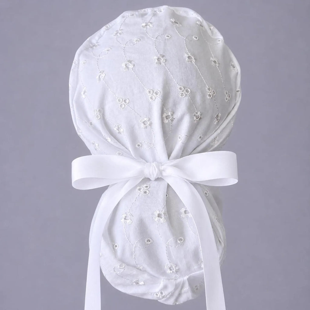 White Eyelet Scrub Cap