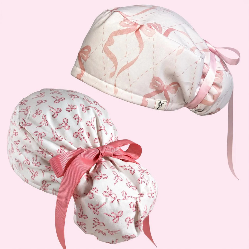 Light Pink Coquette Scrub Cap with Bows