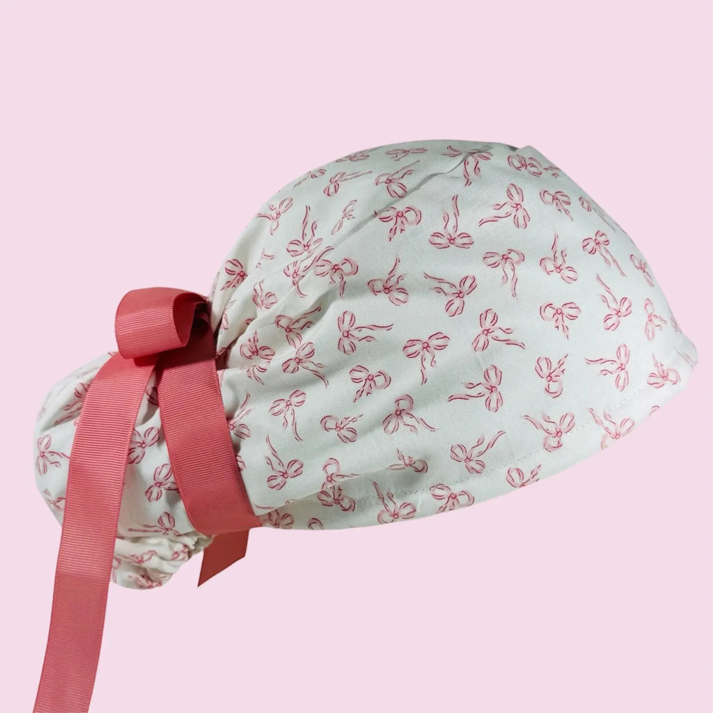 Light Pink Coquette Scrub Cap with Bows
