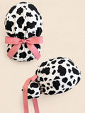 Cow Print Scrub Cap with Pink Ties