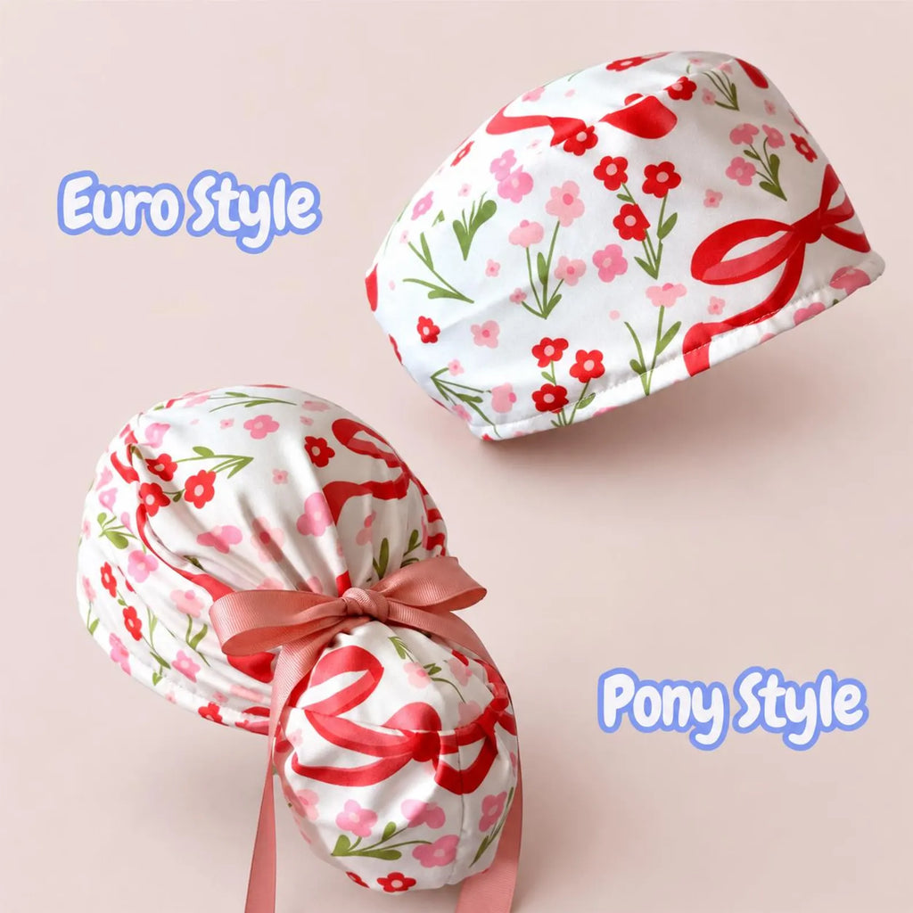 Floral Bow Scrub Cap