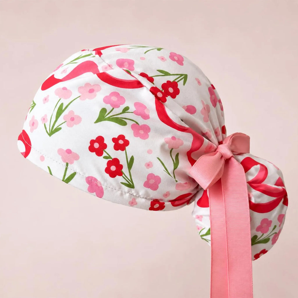 Floral Bow Scrub Cap